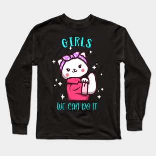 Cute Cat Girlie Girls We Can Do it Power Long Sleeve T-Shirt